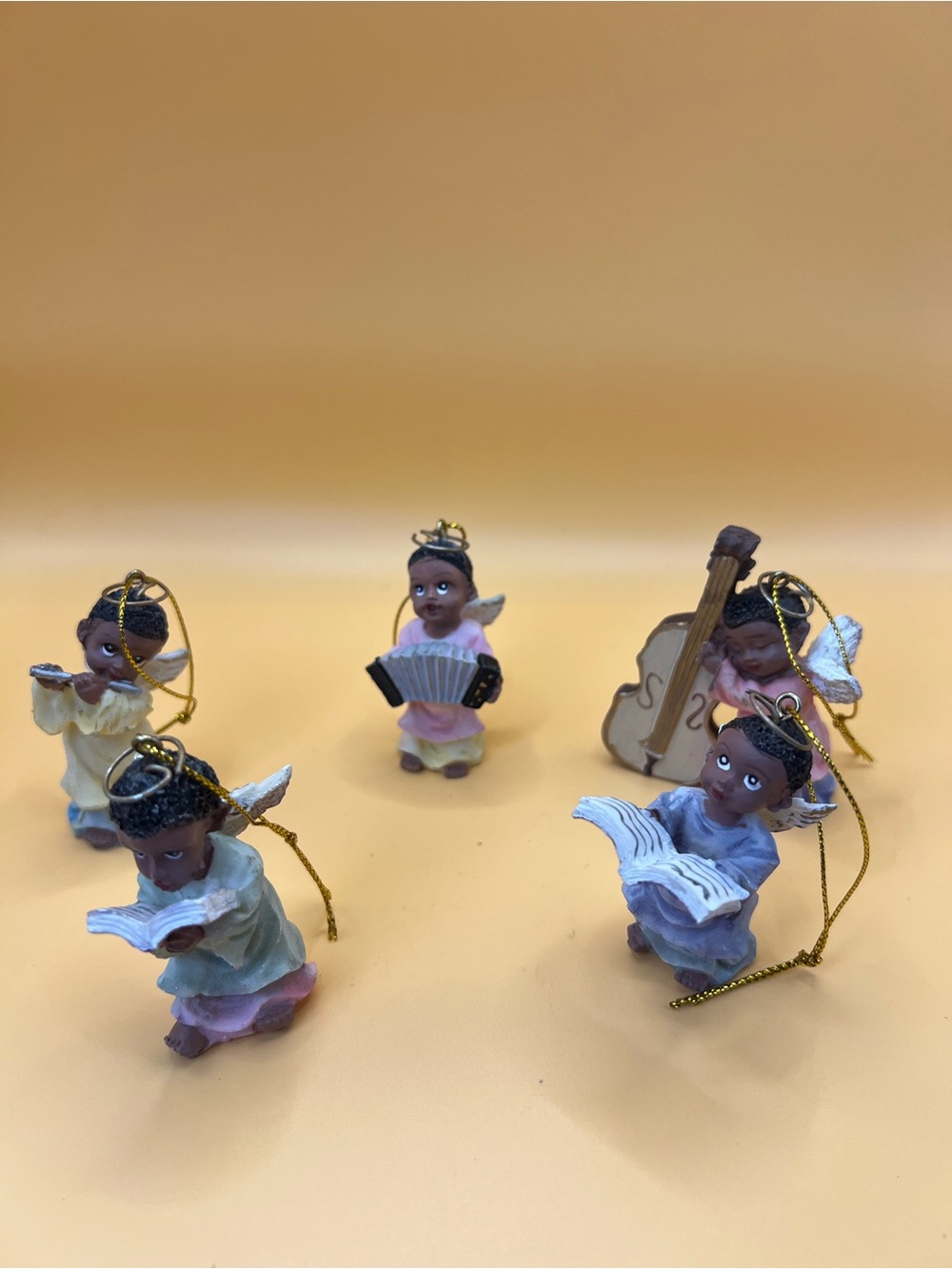 VTG Giftco African American Musical Angel Christmas Ornaments Lot of 5